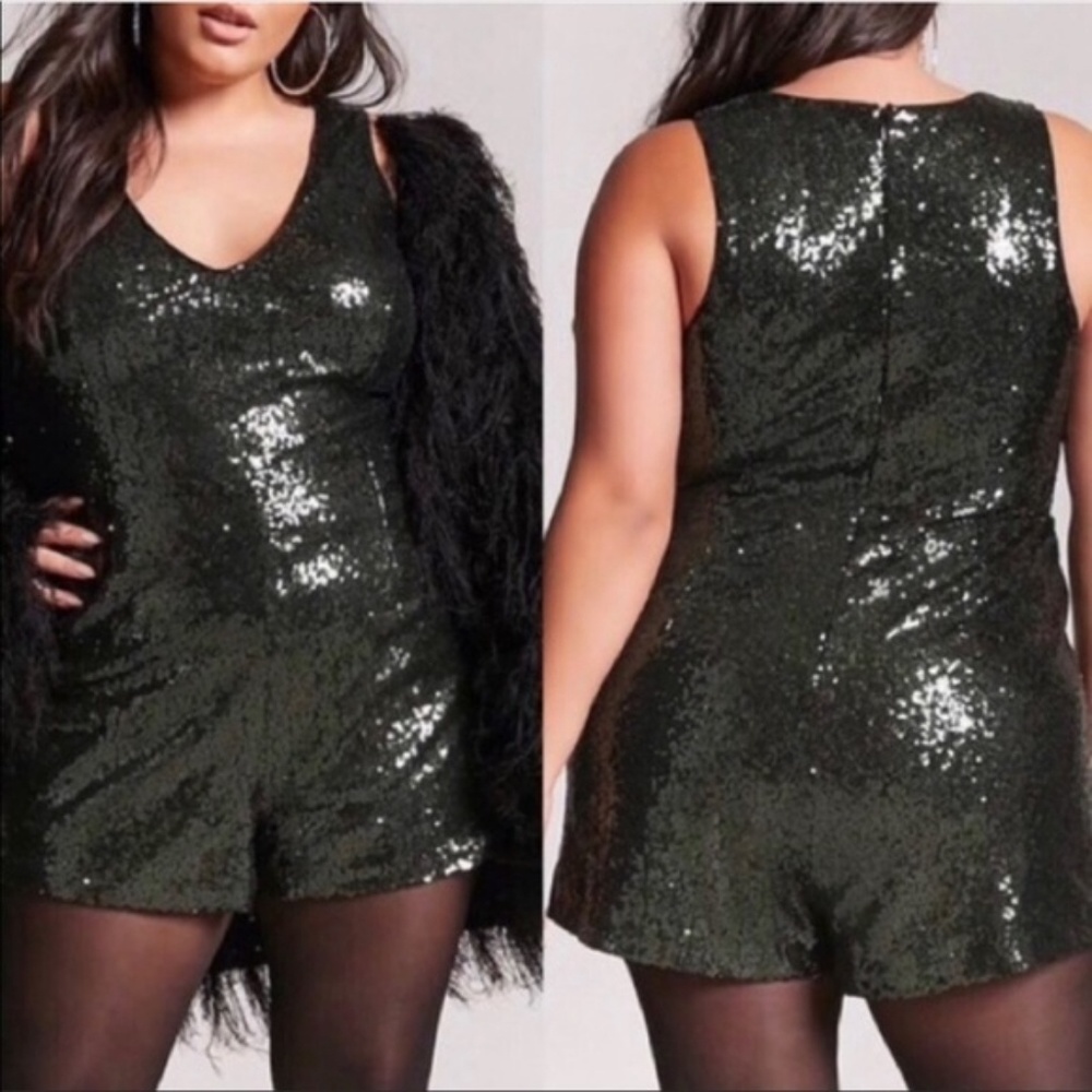 Forever 21 green sequin romper